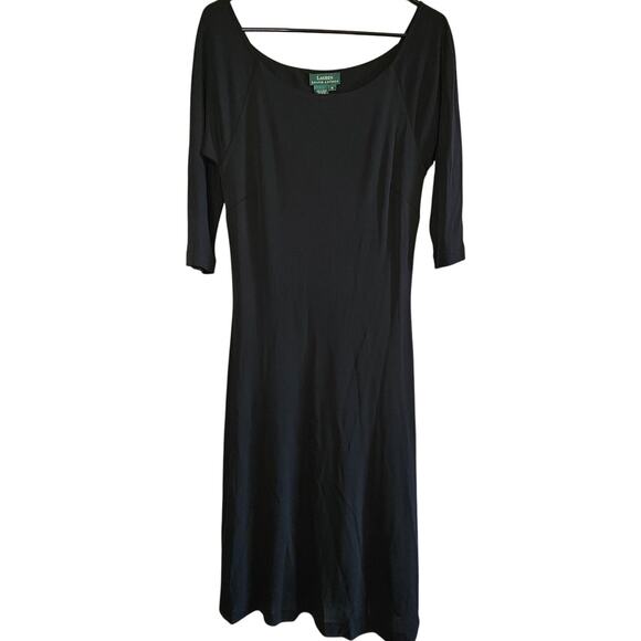 Lauren Ralph Lauren Dress Medium Black 3/4 Sleeve Minimalist Funeral Goth - Picture 1 of 8